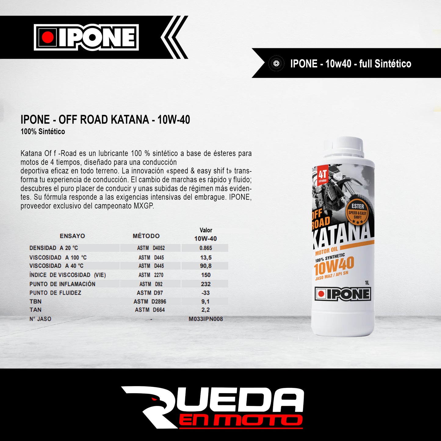 10W40 - IPONE Sintético Off Road Katana - Aceite para Motocicleta
