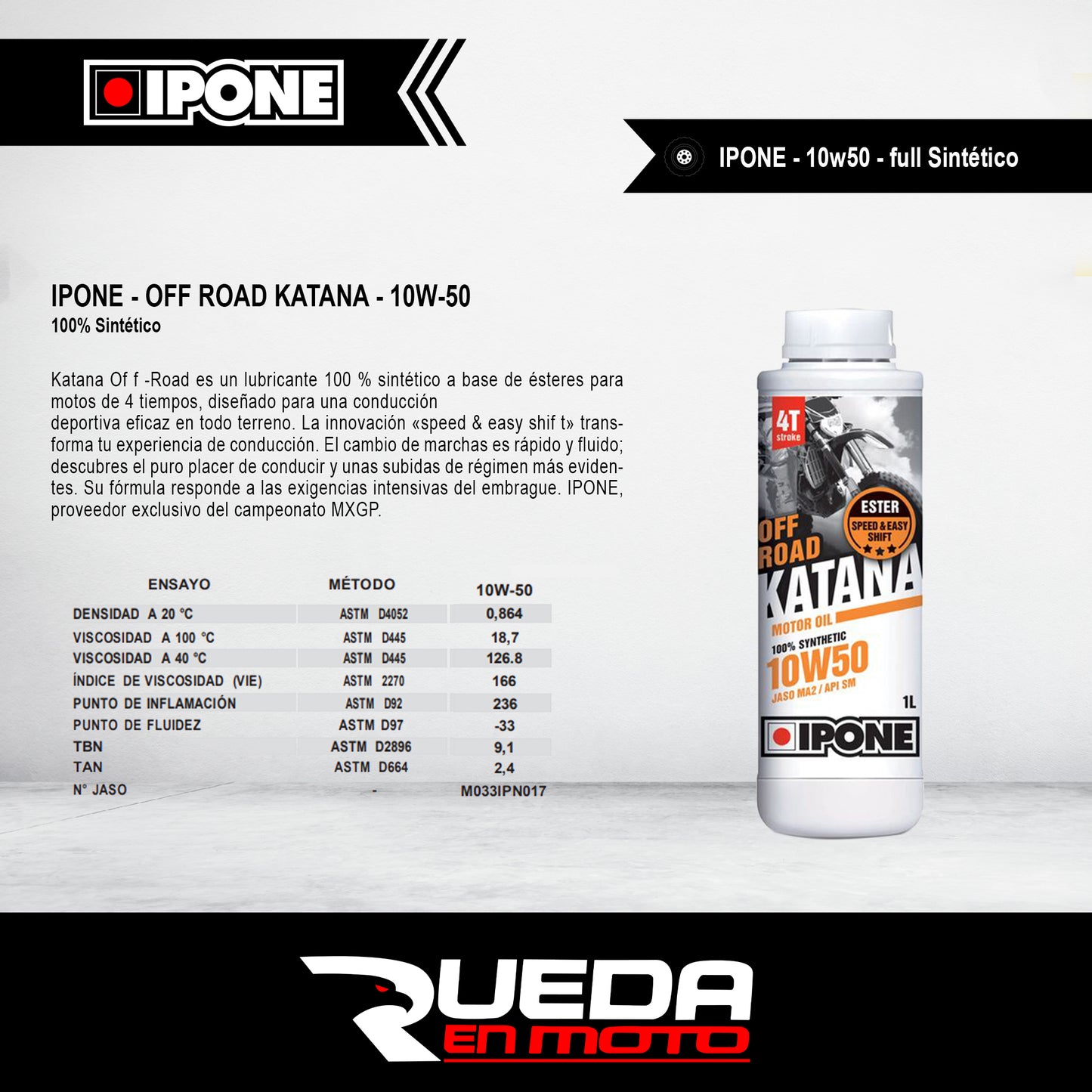 Aceite 10W50 IPONE Off Road Katana Sintético para Motocicleta