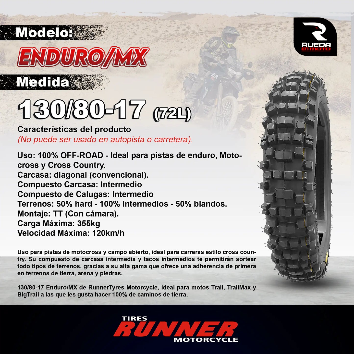 130/80-17 Runner Enduro/Mx - Neumático Moto