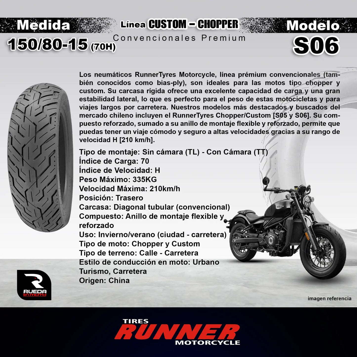 Pareja 90/90-21 Y 150/80-15- Runner Custom/Chopper - Neumático Moto