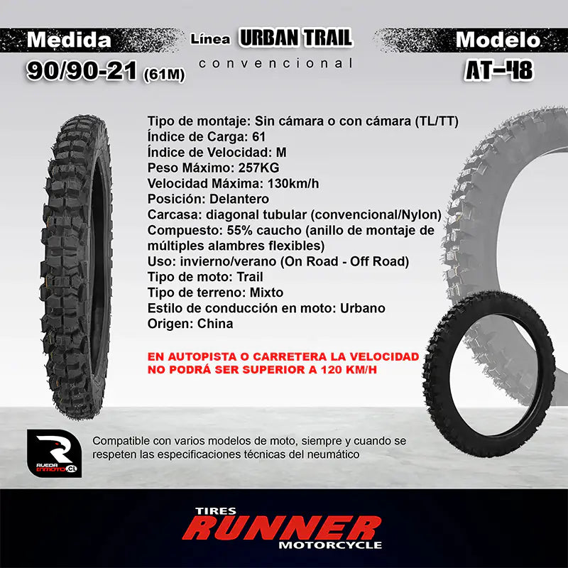 90/90-21 - Tires Runner Trail AT 48 - Neumático Moto