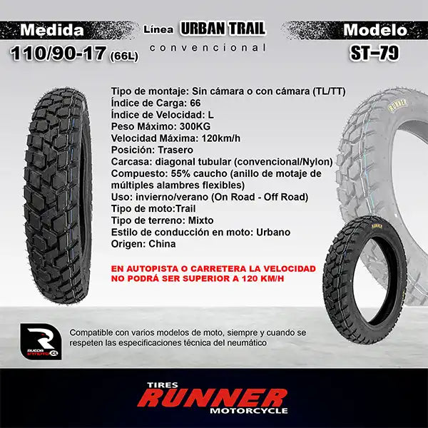 110/90-17 Tires Runner Trail ST 79 Neumático Moto