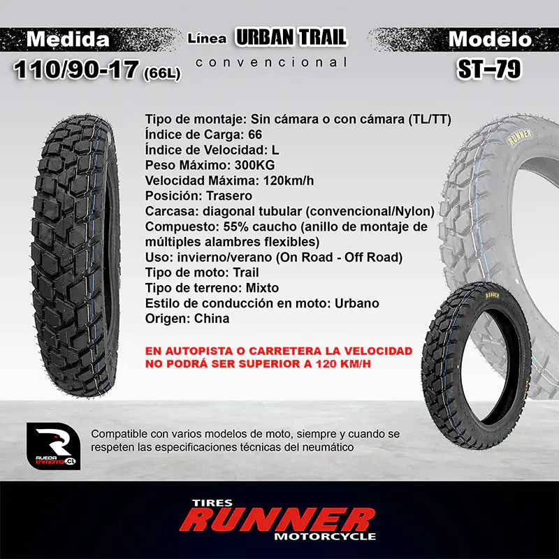 110/90-17 Tires Runner Trail ST 79 Neumático Moto