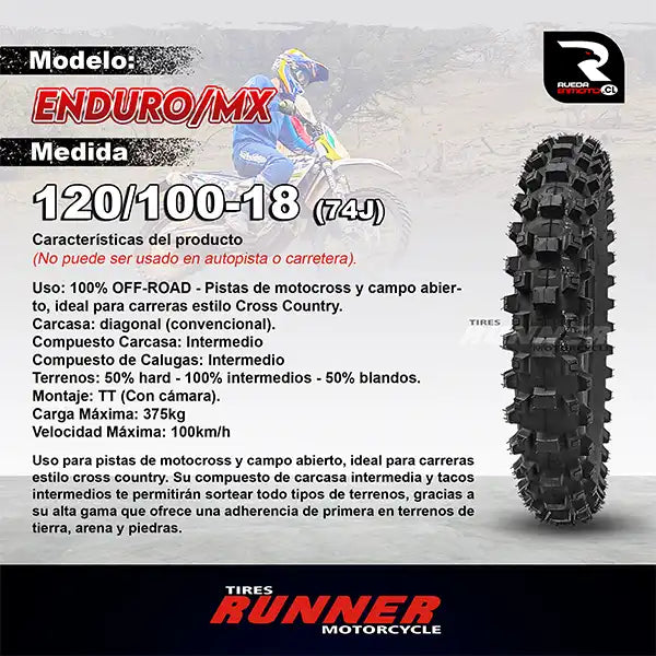 120/100-18 Tires Runner Enduro MX Neumático Moto