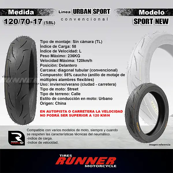 120/70-17 - Tires Runner Sport New - Neumático Moto