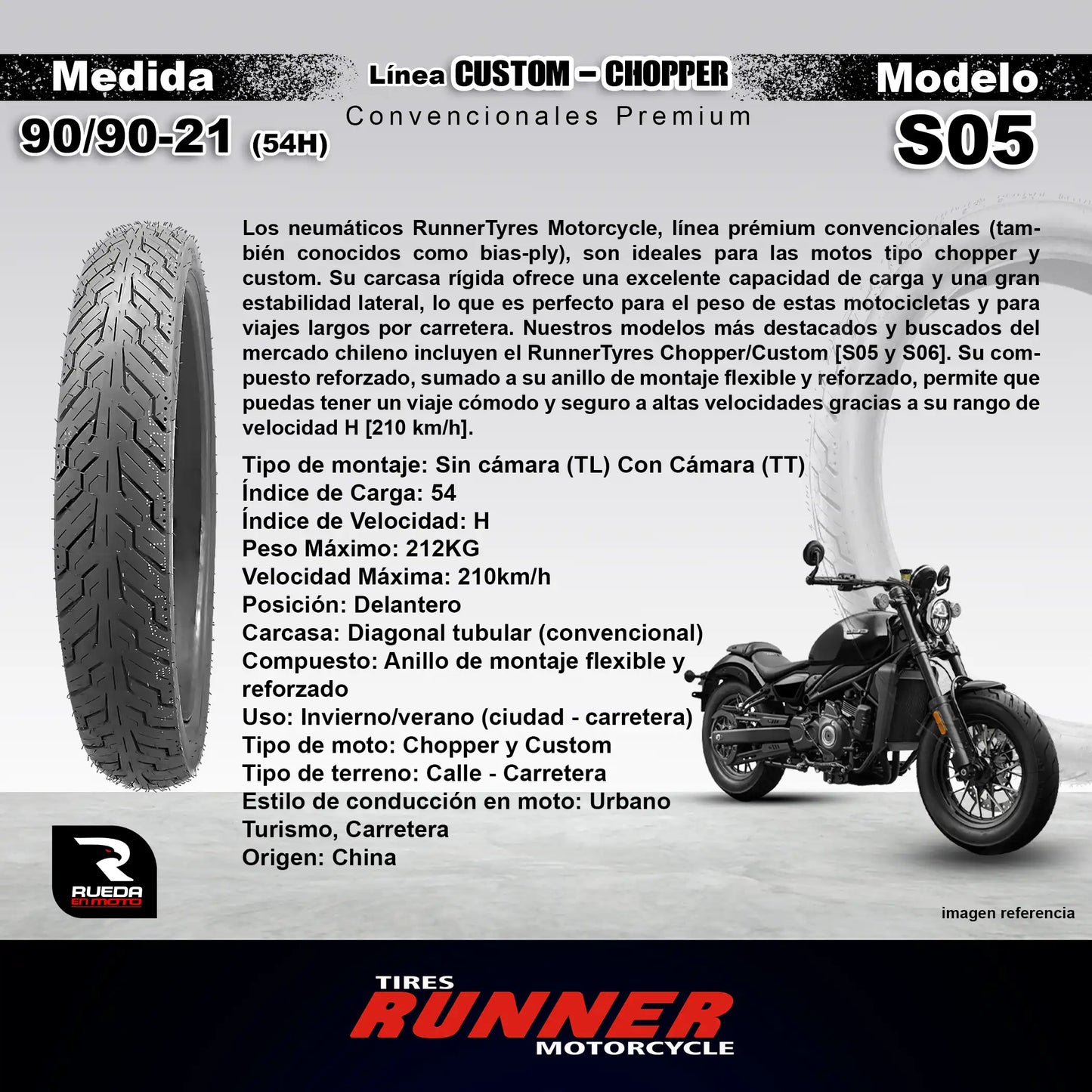 90/90-21 - RunnerTyres Motorcycle - Custom/Chopper - Neumático Moto