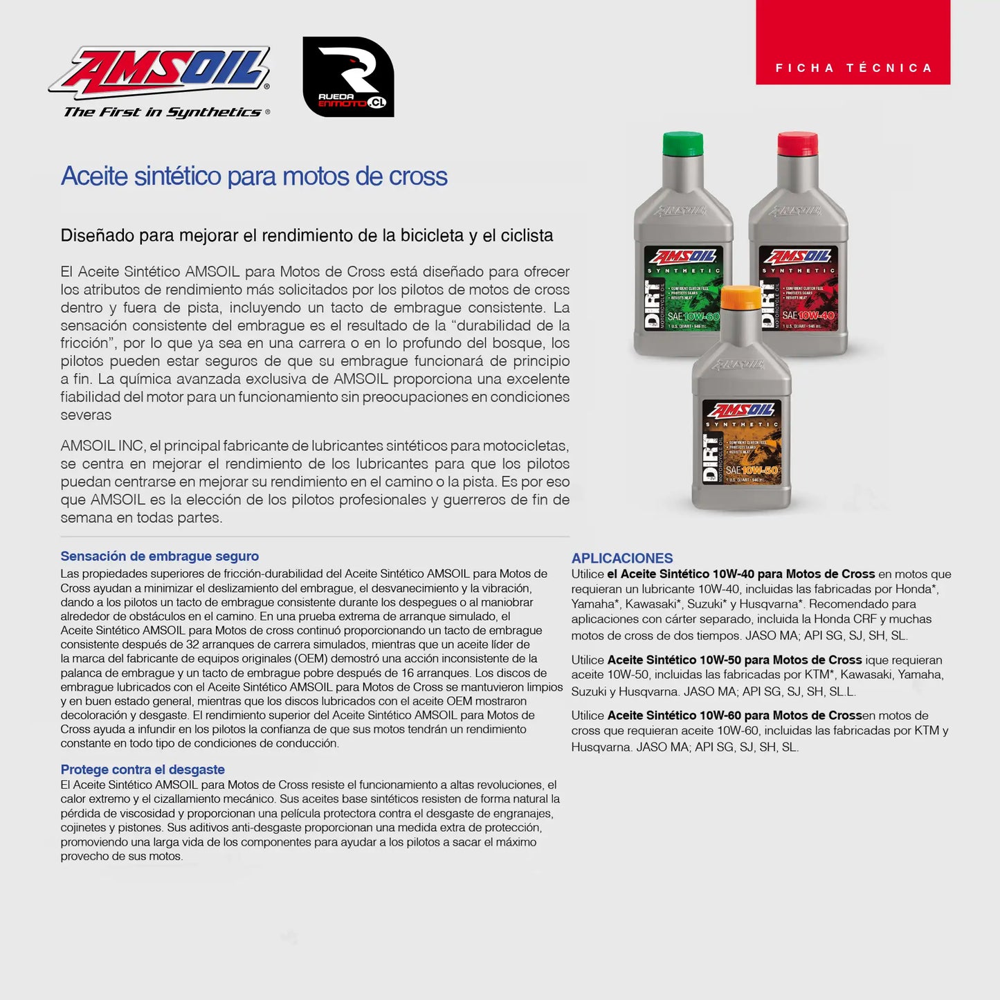 10w40 Sae Amsoil Dirt - Sintético - Aceite Moto