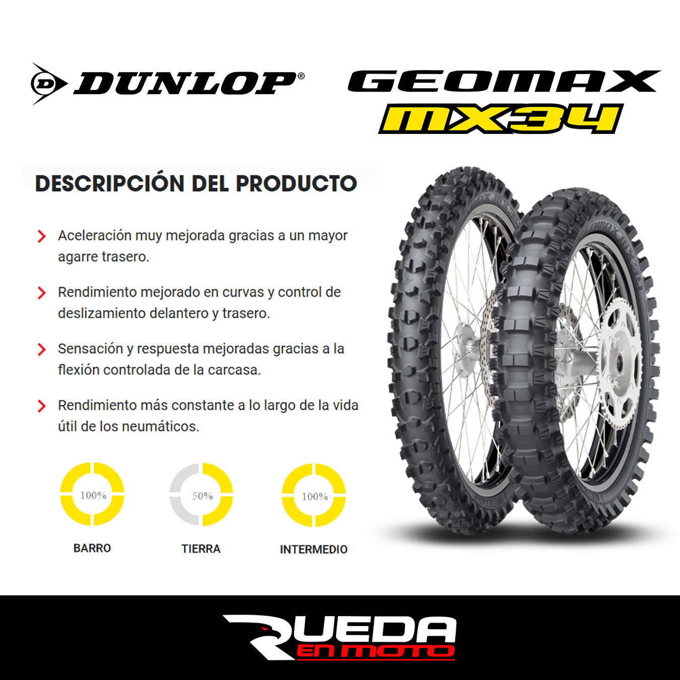 110/90-19 - Dunlop Geomax Mx34 - Neumático Moto