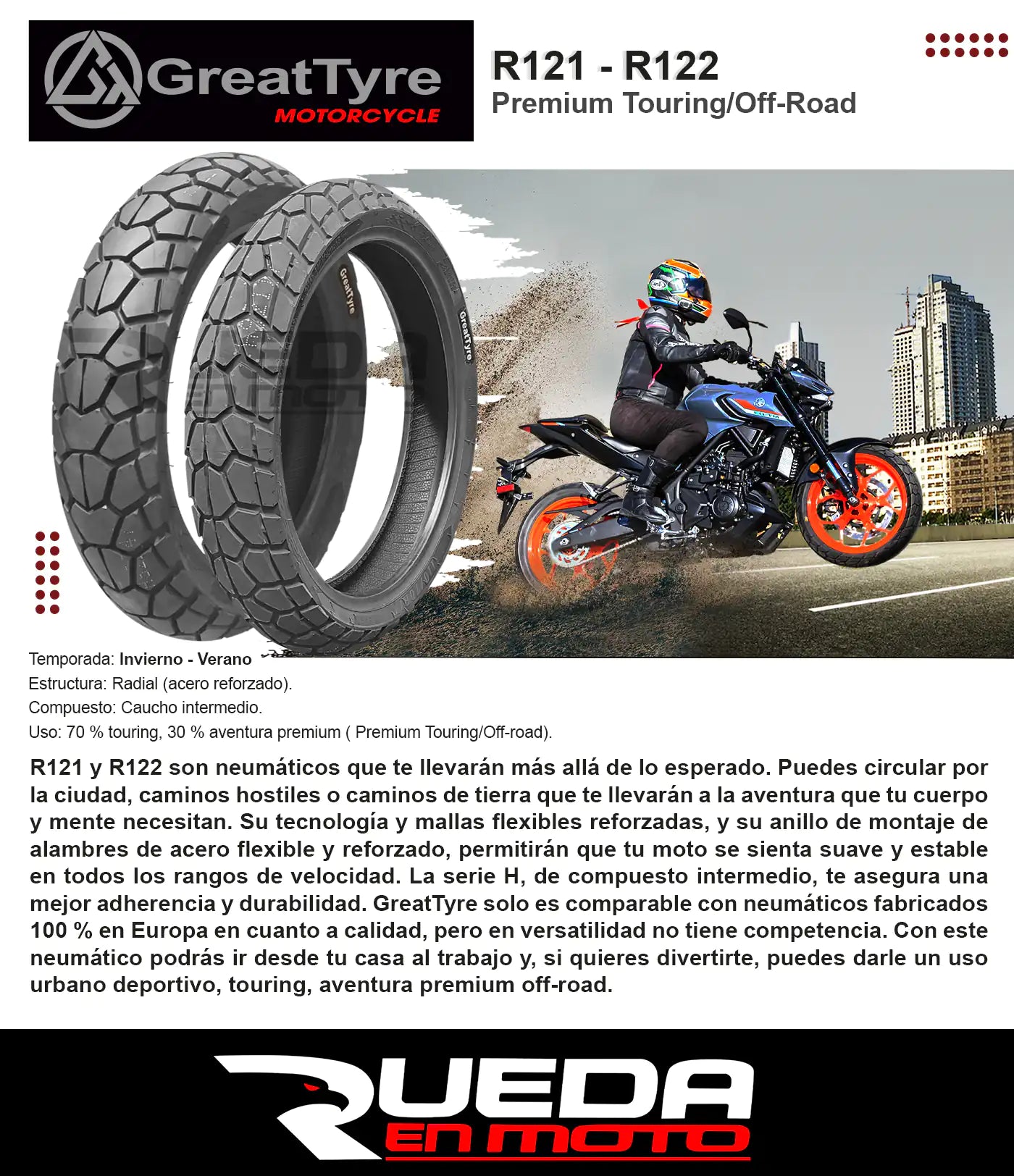 110/70r17 Radial (54h/tl) Greattyre R121 Neumático Moto