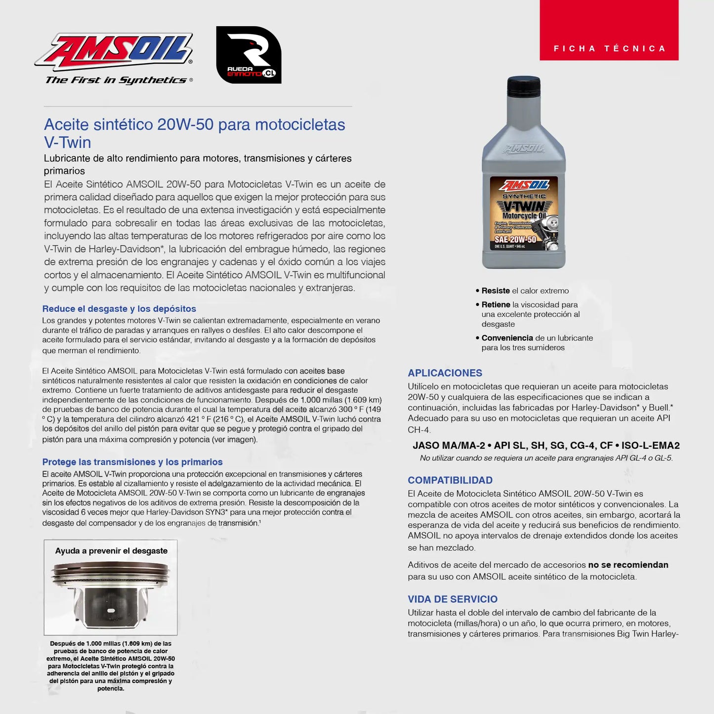 20w50 Amsoil V-twin - 4t Full Sintético- Aceite Moto