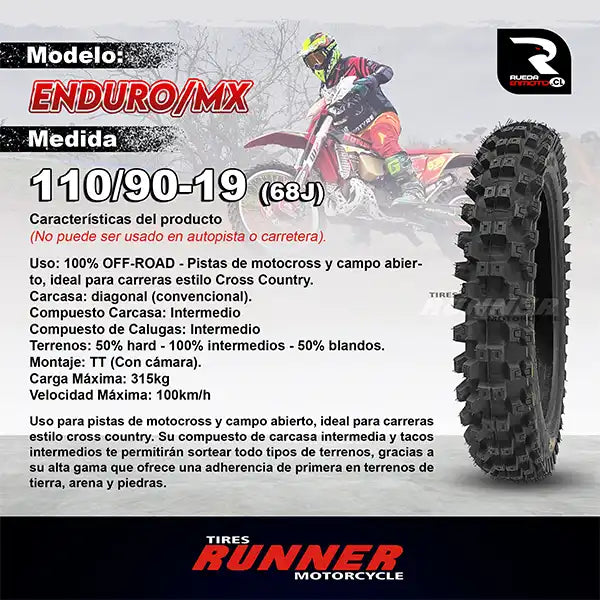 110/90-19 Tires Runner Enduro MX Neumático Moto