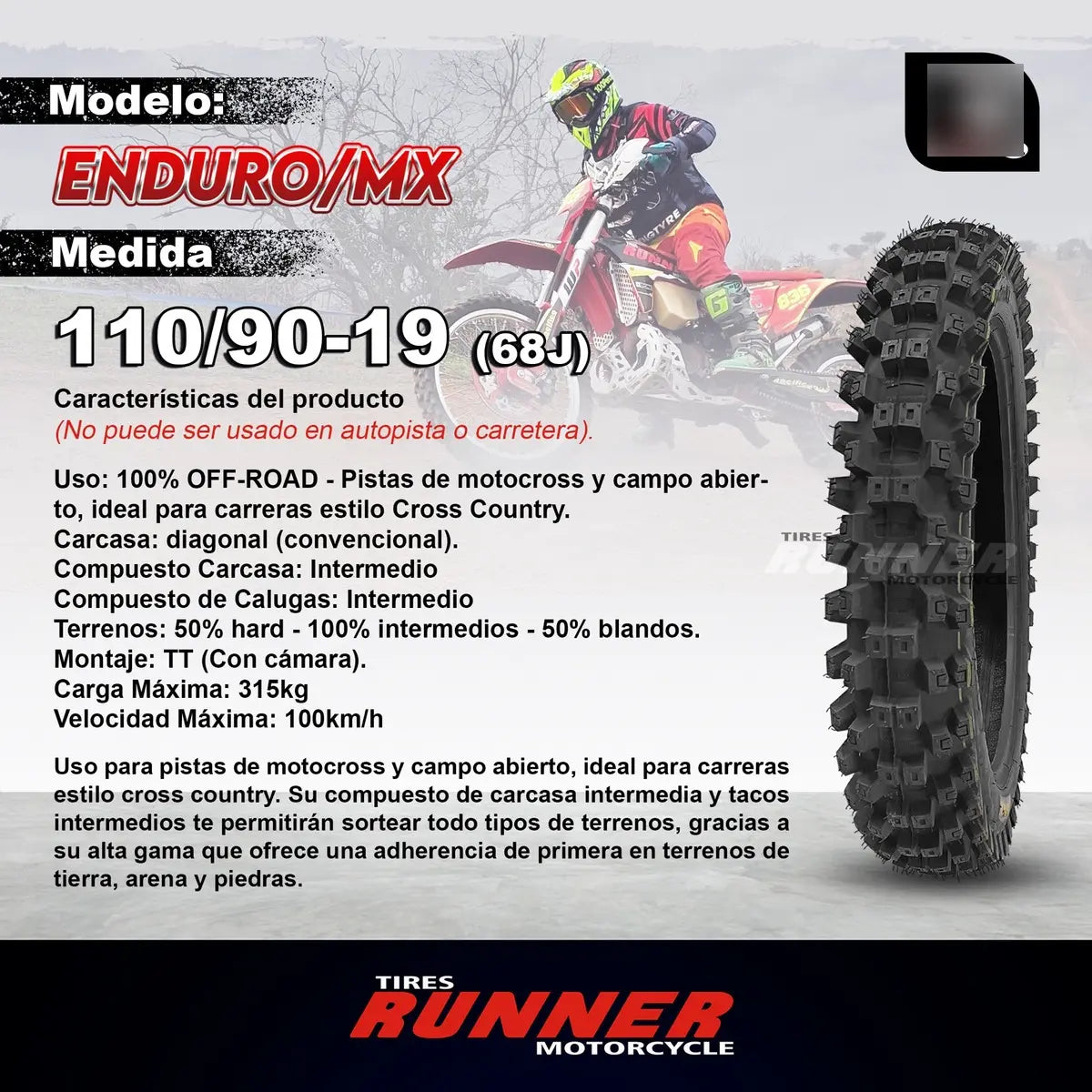 110/90-19 + Cámara 19 Heavy Duty [RunnerTyres]