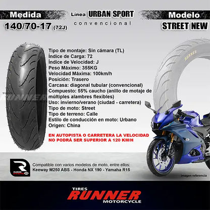 Pareja 100/80-17 + 140/70-17 - Runner Urban ST - Neumático Moto