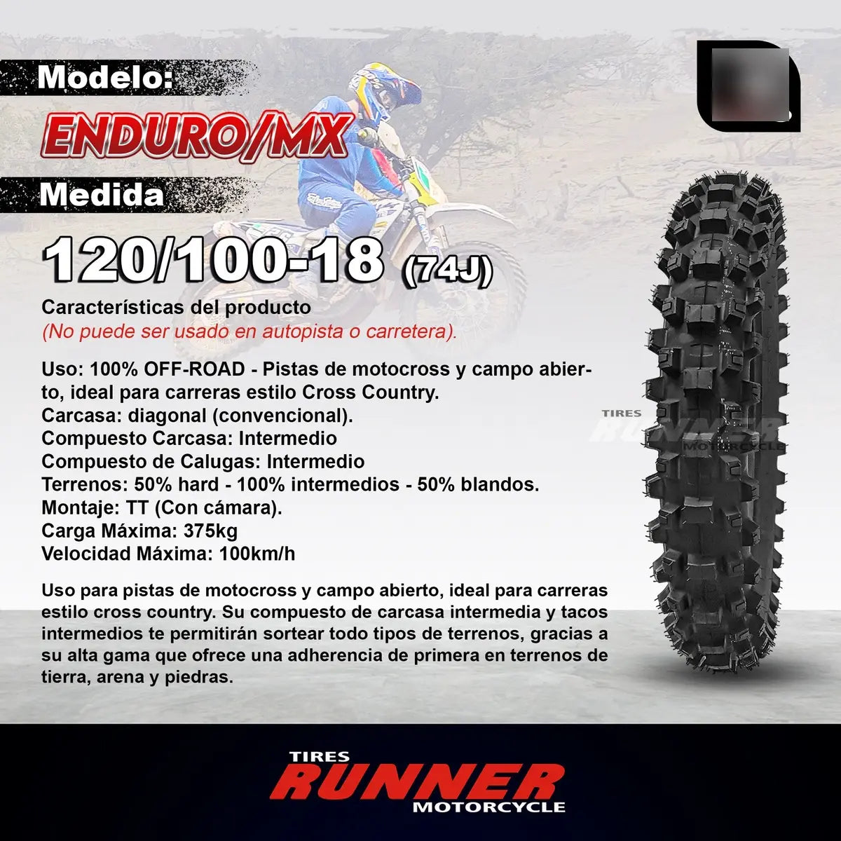 120/100-18 + Cámara 18 Heavy Duty [RunnerTyres]
