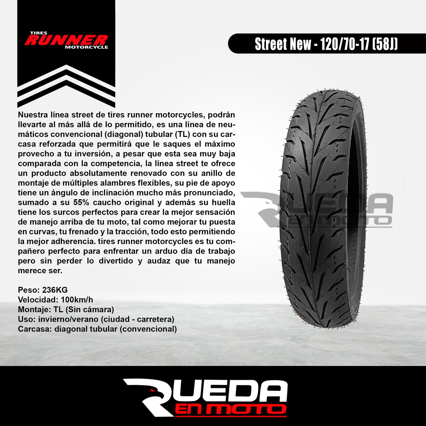120/70-17 - Tires Runner Street New - Neumático Moto