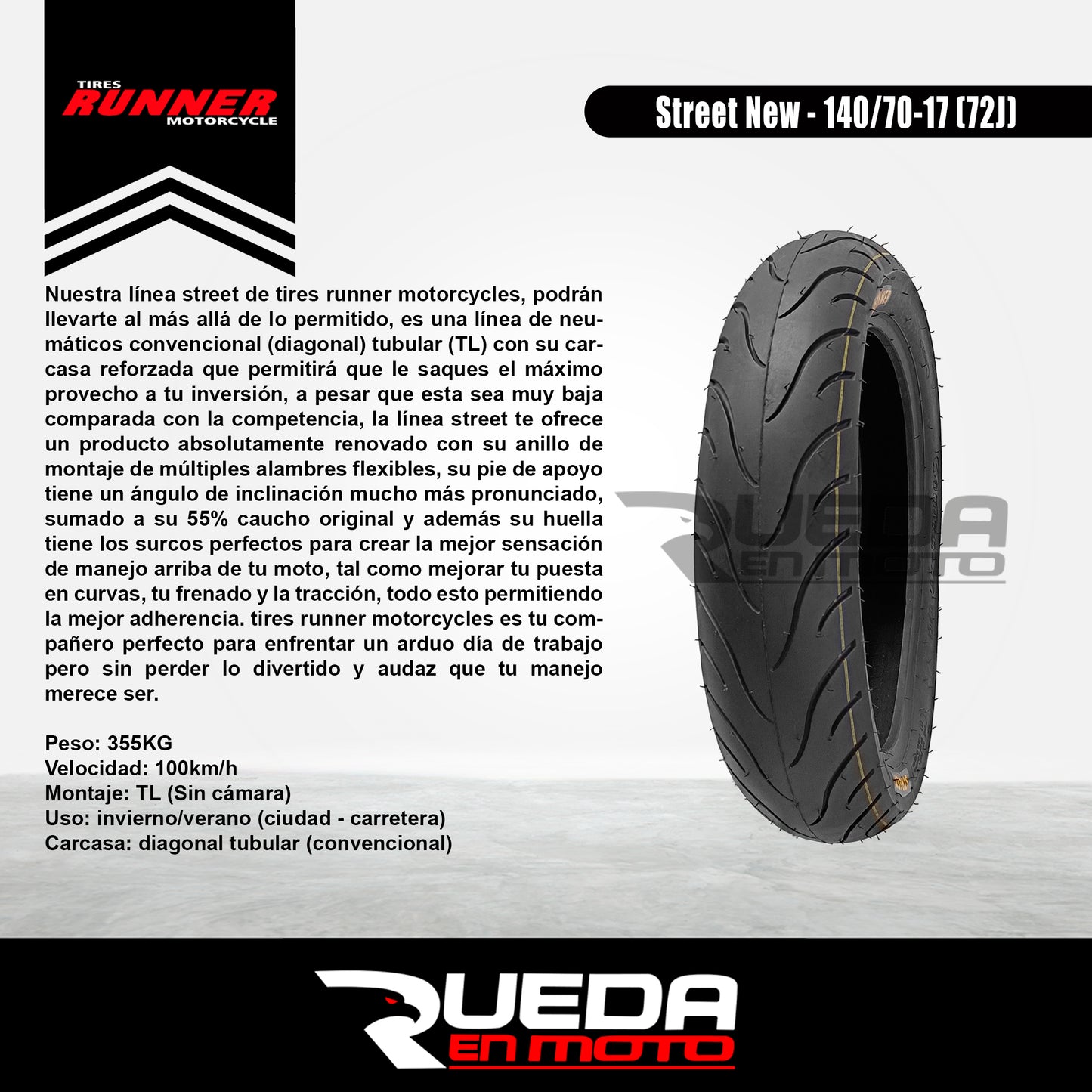 140/70-17 - Tires Runner Street New - Neumático Moto