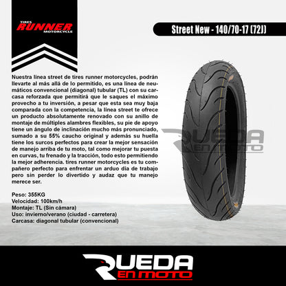 140/70-17 - Tires Runner Street New - Neumático Moto