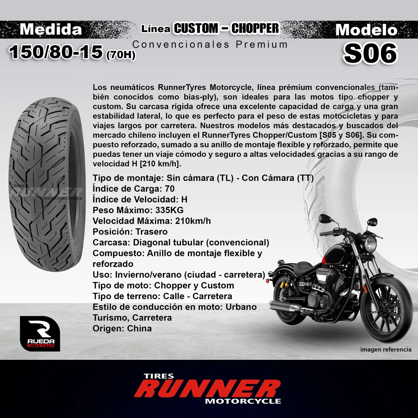 Pareja 90/90-21 Y 150/80-15- Runner Custom/Chopper - Neumático Moto