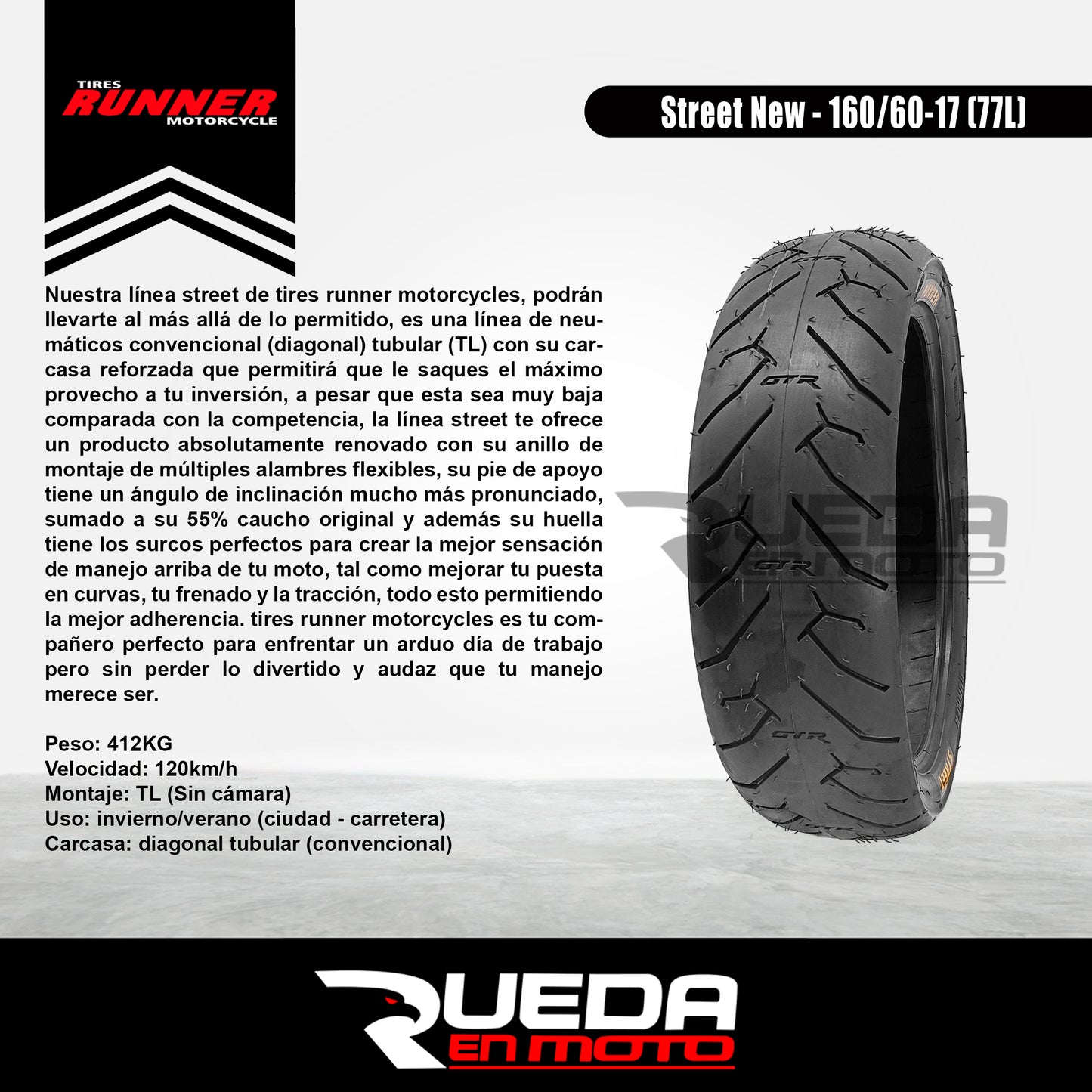 160/60-17 - Tires Runner Street New - Neumático Moto