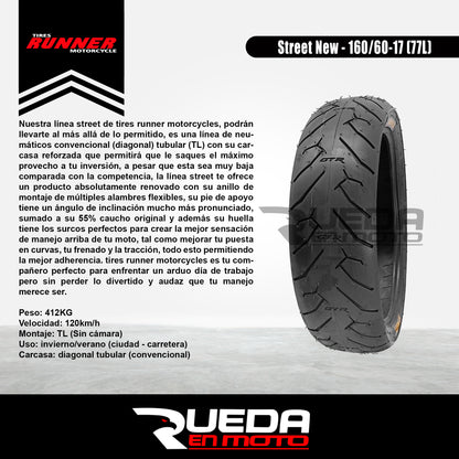 160/60-17 - Tires Runner Street New - Neumático Moto