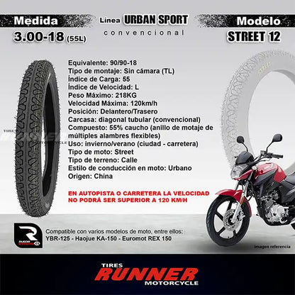 3.00-18 - Tires Runner Street 12 - Neumático Moto