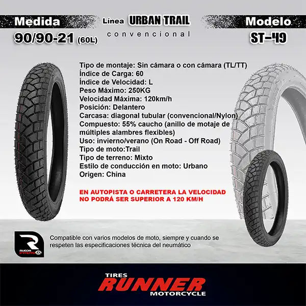 90/90-21 - Tires Runner Trail ST 49 - Neumático Moto