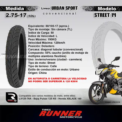2.75-17 - Tires Runner Street 14 - Neumático Moto