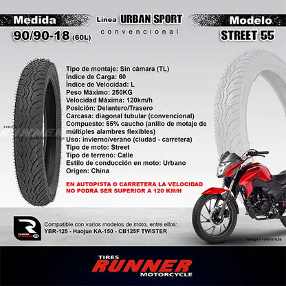 90/90-18 - Tires Runner Street 55 - Neumático Moto