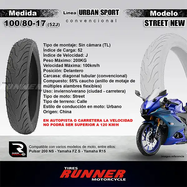 Pareja 100/80-17 + 140/70-17 - Runner Urban ST - Neumático Moto