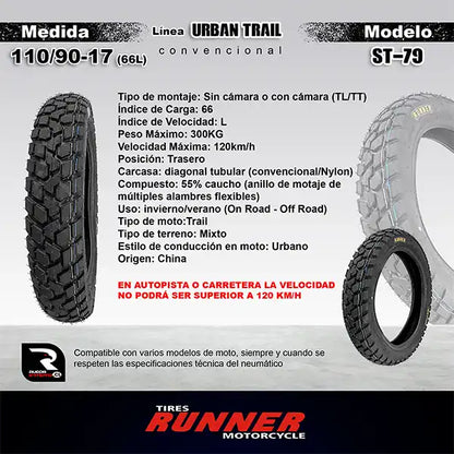110/90-17 Tires Runner Trail ST 79 Neumático Moto