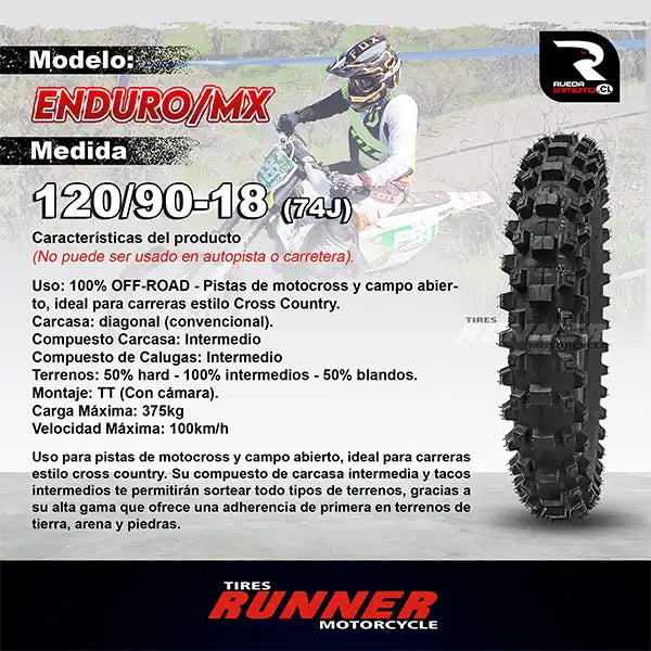 120/90-18 Runner Tyres - Enduro MX New - Neumático Moto