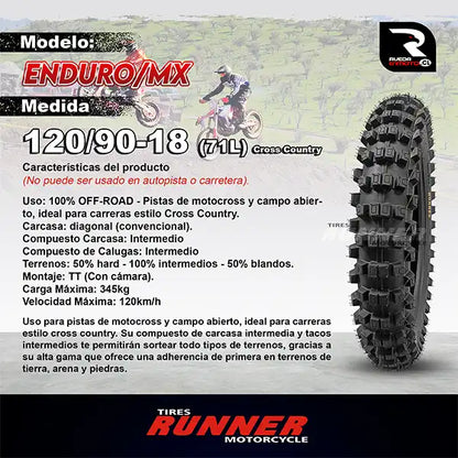120/90-18 Runner Tyres - Cross Country - Neumático Moto