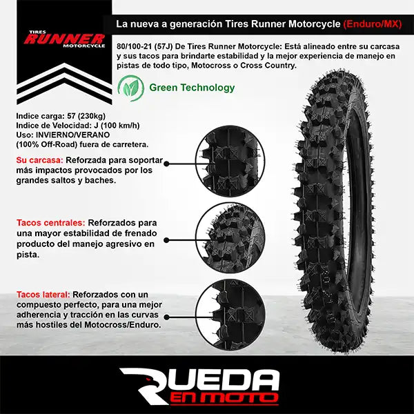 80/100-21 Tires Runner Enduro MX Neumático Moto