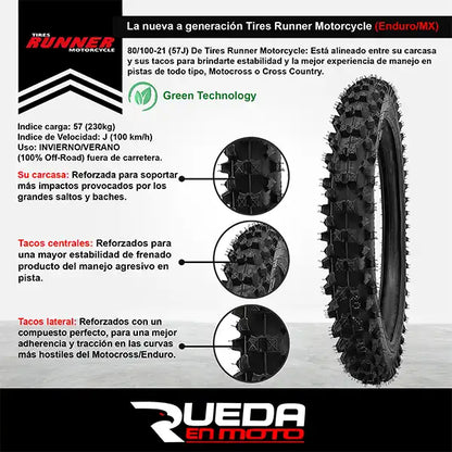 80/100-21 Tires Runner Enduro MX Neumático Moto