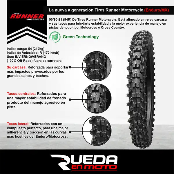 90/90-21 Tires Runner Enduro MX Neumático Moto