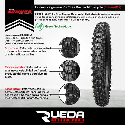 90/90-21 Tires Runner Enduro MX Neumático Moto