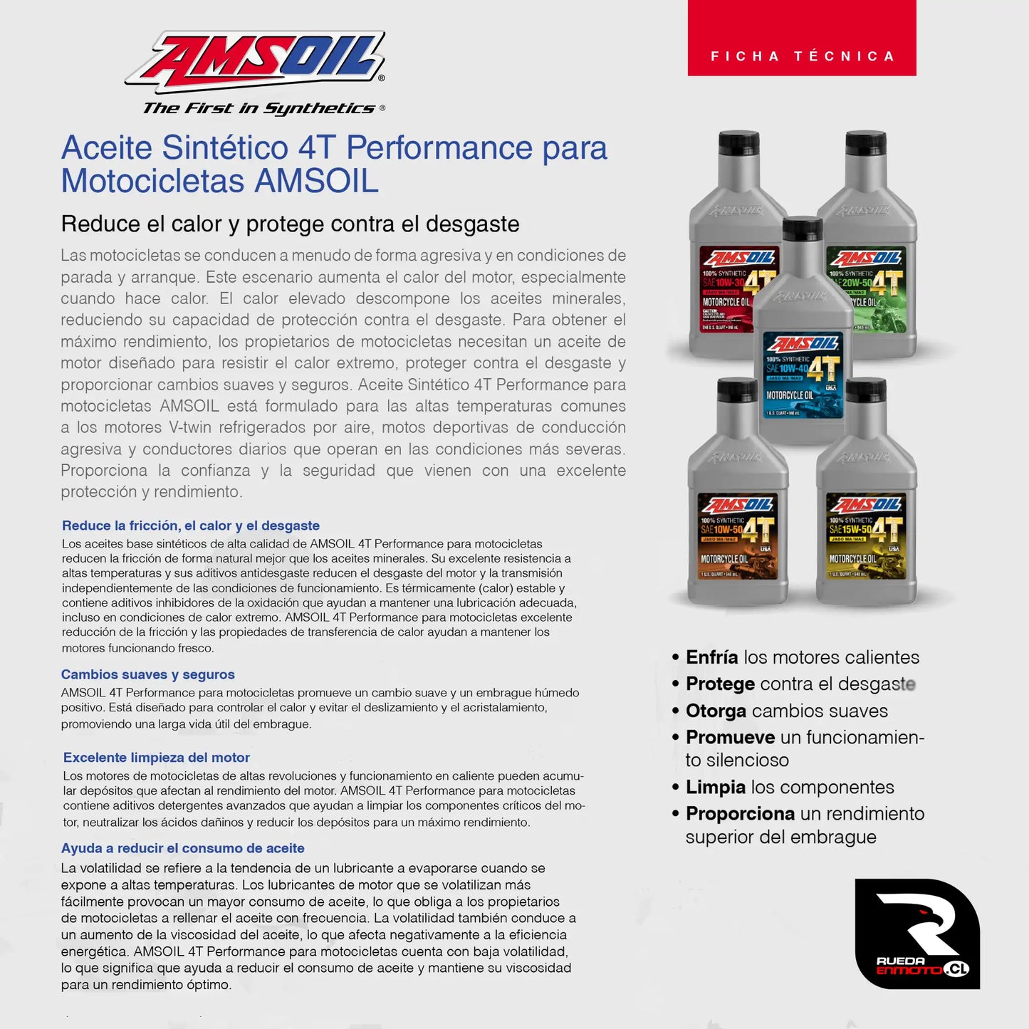 10w50 Amsoil Performance -Full Sintético- Aceite moto